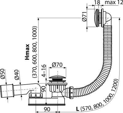 Сифон для ванны click/clack металл AlcaPlast A507CKM