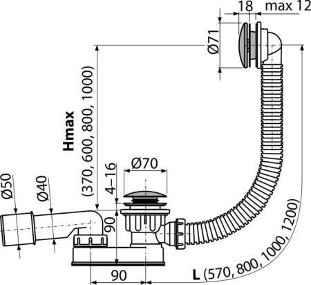 Сифон для ванны click/clack металл AlcaPlast A507CKM