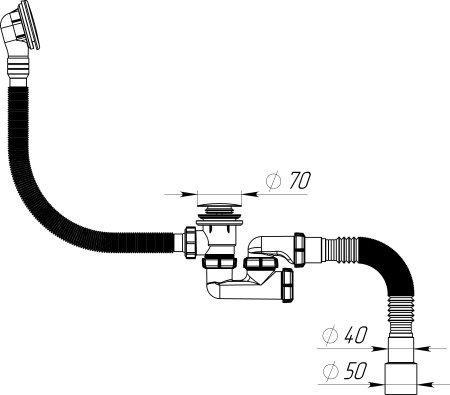 Сифон для ванны регулируемый с переливом автомат Aquant, белый V572-18-MR