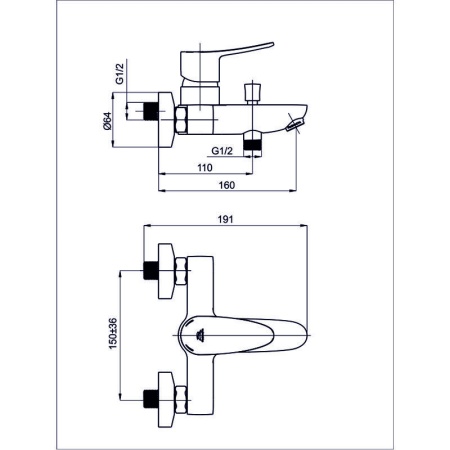 Смеситель для ванны Rubineta Static 10/K с комплектом для душа