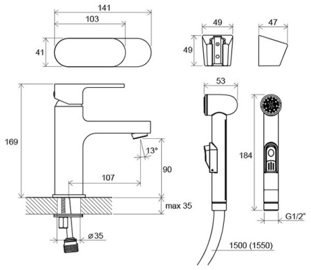 Смеситель для умывальника с гигиеническим душем Ravak CR 112.00
