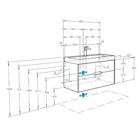 Тумба под умывальник подвесная Акватон Оливия 90 с умывальником Адриана 90, бежевый/дуб Веллингтон