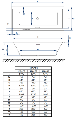 Акриловая ванна с ножками, без панели Excellent Heaven 170*75 Slim WAEХ.HEV17WHS