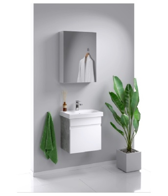 Тумба под умывальник подвесная Aqwella Smart с умывальником MODUO SLIM 50, бетон светлый (SRT0105BS+UM-MOD50SL/1). Образец. Распродажа