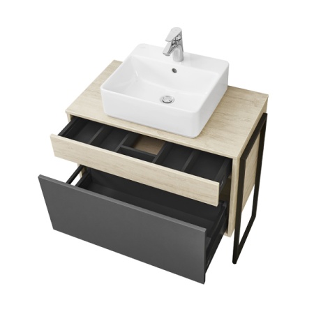 Тумба под умывальник подвесная Акватон Лофт Урбан 80 с умывальником GEOMETRY 45*40, графит\орегон