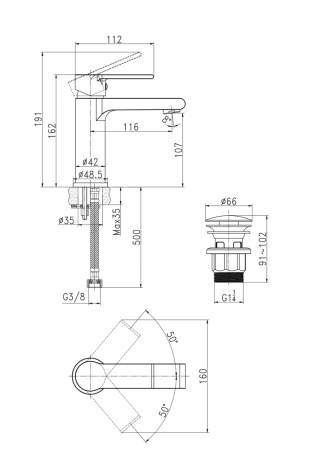 Смеситель для раковины однорычажный клик клак Cersanit Brasko 63020
