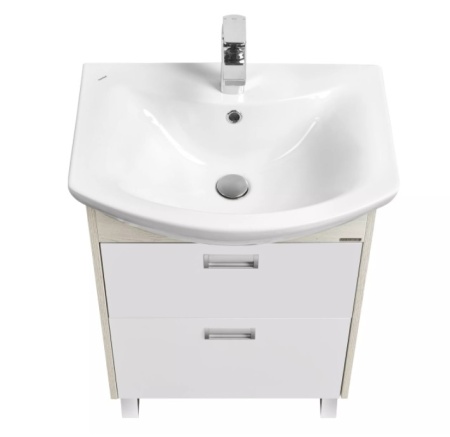 Тумба под умывальник напольная Акватон Бекка 60 с умывальником Балтика 60, белый/дуб Сомерсет