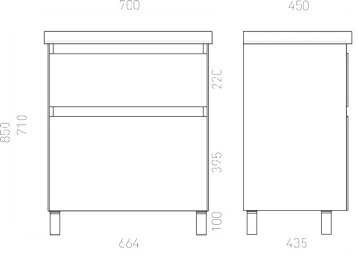 Тумба напольная Laparet Vitrum 70 с умывальником Cerastyle Elite 70 белый матовый (LV-WFCAB-70-11+VB032K42U00)