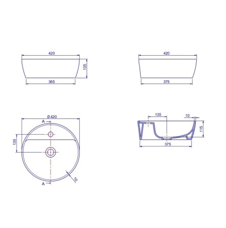 Умывальник на столешницу круглый CeraStyle One 42см, белый OC021D71U00