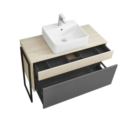 Тумба под умывальник подвесная Акватон Лофт Урбан 100 с умывальником GEOMETRY 45*40, графит\орегон