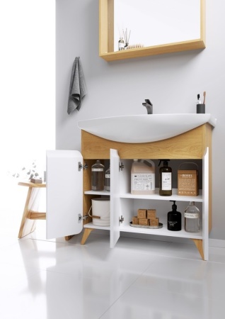 Тумба под умывальник Aqwella Basic с умывальником Элеганс 850, дуб золотой BAS0108DZ+4620008197456