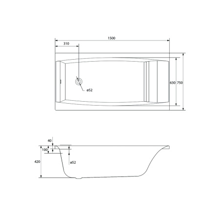 Ванна прямоугольная с ножками Cersanit Virgo 150х75. Акция