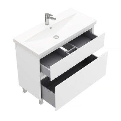 Тумба подвесная Laparet Vitrum 100 с умывальником Cerastyle Elite 100, белый матовый (LV-WCAB-100-11+VB032A02U00)