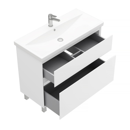 Тумба подвесная Laparet Vitrum 100 с умывальником Cerastyle Elite 100, белый матовый (LV-WCAB-100-11+VB032A02U00)