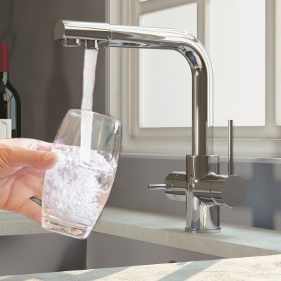 Смеситель для кухни высокий с прямоугольным изливом Gross Aqua Ecolife 3120609C с подключением к фильтру