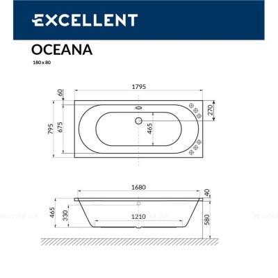 Акриловая ванна с ножками, без панели Excellent Oceana Slim 180*80 (WAEX.OCE18WHS+NWE-64)