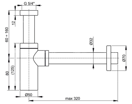 Сифон для умывальника AlcaPlast цельнометаллический A400