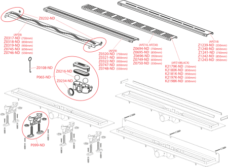 Водоотводящий желоб с порогами для перфорированной решётки Alcaplast Simple APZ10-550M