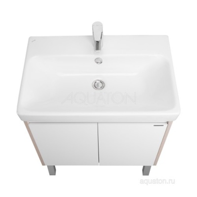 Тумба под умывальник Акватон Сканди Doors 70 1A278901SDB20 с умывальником Адриана 70, белый глянец/дуб Верона 1A2789V0SDB20