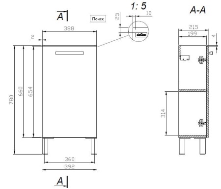 Тумба под умывальник напольная Cersanit MELAR 40 с умывальником Melar 40 и ножками (SU-MEL-CM40+UM-COM40/1+S599-0066)