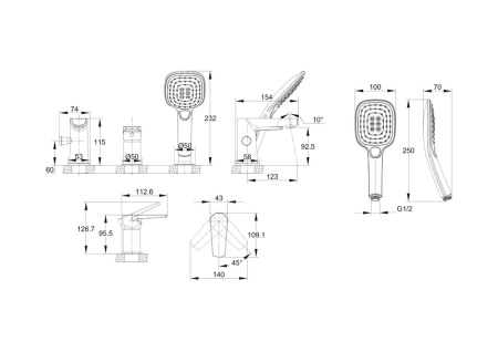 Смеситель на борт ванны однорычажный Cersanit Moduo 64100