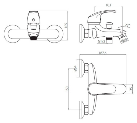 Смеситель для ванны и душа RedBlu 411000000 Palace One.Распродажа
