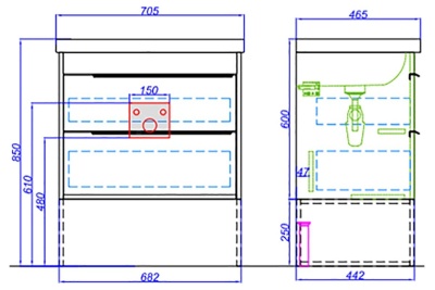 Тумба Aqwella Fargo с умывальником Фостер 700 дуб балтийский FRG0107DB. Образец. Распродажа