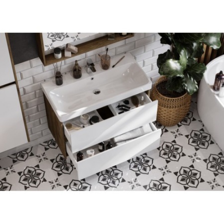 Тумба под умывальник Акватон Сканди 80 с умывальником Адриана 80, дуб рустикальный 1A2830K0SDZ90