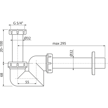 Сифон для умывальника и биде, пластик Ø32 AlcaPlast A45F-DN32-BL-01