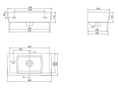 Умывальник подвесной/накладной (отверстие под смеситель слева) CeraStyle City 25x50, белый TB002F22L00