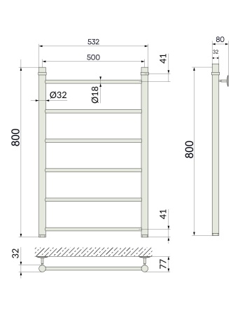 Полотенцесушитель Indigo Line б/п (н.р.1") 80/50 (к-1, Полиров.) LLW80-50