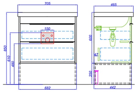 Тумба под умывальник Aqwella Fargo с умывальником Фостер 700, дуб балтийский FRG0107DB+4620008197746