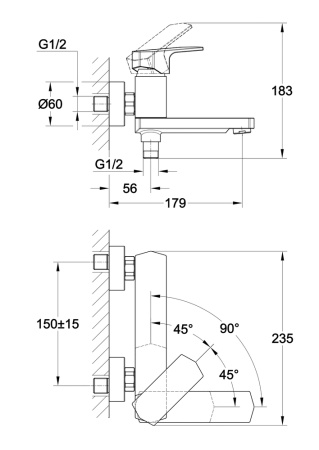 Смеситель для ванны однорычажный Cersanit Wisla 63056. Распродажа