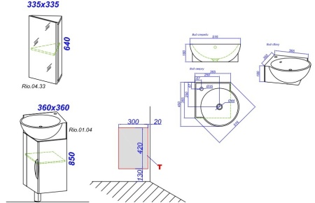 Тумба под умывальник угловая Aqwella Рио с умывальником Дельта Rio.01.04+4640021061435