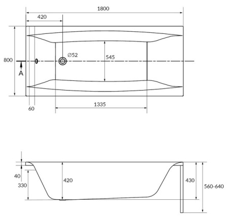 Ванна акриловая прямоугольная Cersanit Virgo 180x80 с ножками
