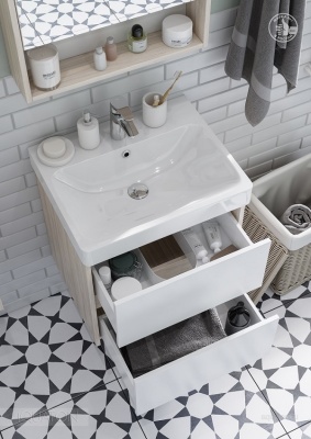 Тумба под умывальник Акватон Сканди 55 с умывальником Адриана 55 (1A2517V0SDB20), белый/дуб верона