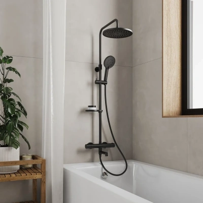 Смеситель термостатический для ванны со стойкой и троп.лейкой Milardo Ideal Spa, черный ILSBLTHM06. Акция Образец