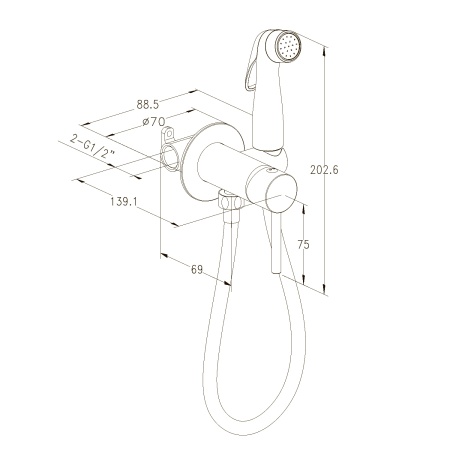 Смеситель встраиваемый с гигиеническим душем Milardo Tidy белый 001WTR0M08