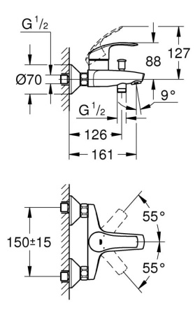 Смеситель для ванны Grohe Eurosmart 33302002 с душевым гарнитуром