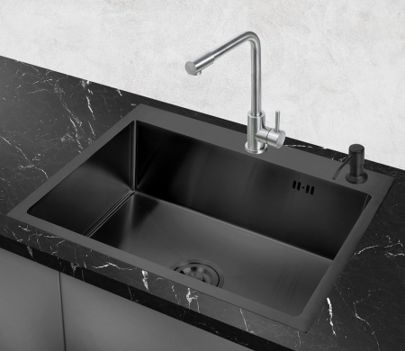 Кухонная мойка PMC + корзина раздвижная + дозатор врезной MR-5843BL