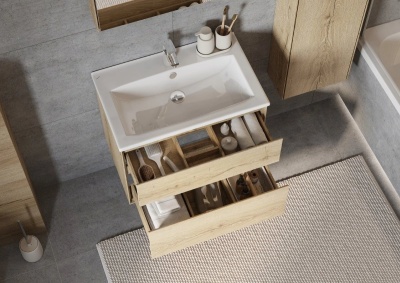 Тумба Акватон Либерти 75 с умывальником Элина 75, дуб эльвезия 1A2795V0LYC70