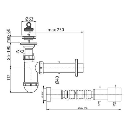 Сифон для умывальника Alcaplast A41+A770-BL-01