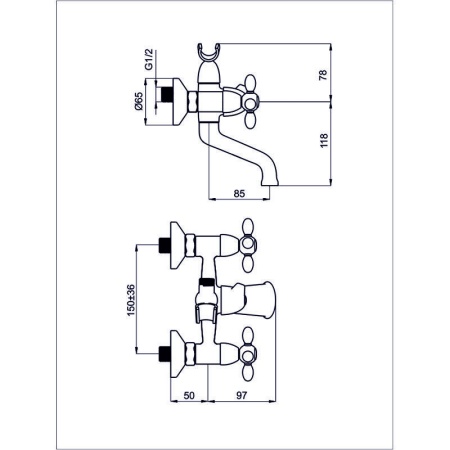 Смеситель для ванны Rubineta Venecia V 1 CROSS br