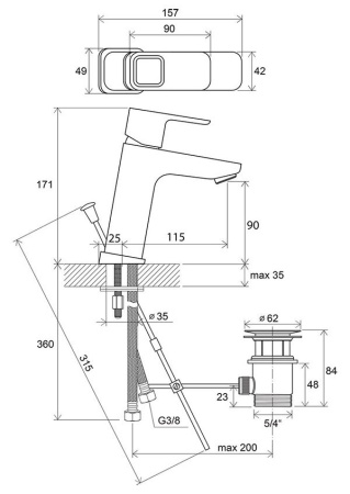 Смеситель для умывальника с донным клапаном Ravak TD 013.00