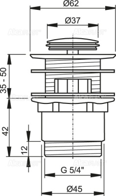 Водослив умывальника CLICK/CLACK 5/4" цельнометаллический с переливом и малой заглушкой AlcaPlast A39