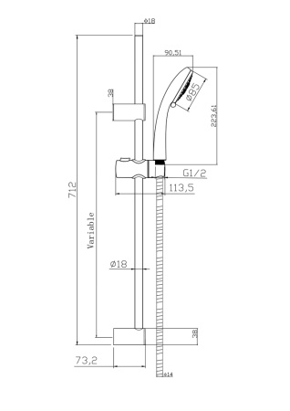 Душевой гарнитур (стойка) 3 режима шланг 150 металл Cersanit Vibe 63067