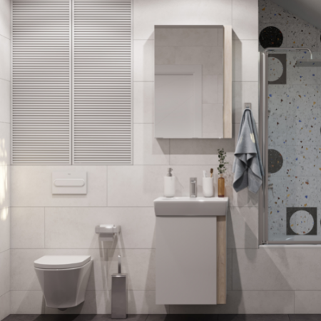 Тумба под умывальник напольная Акватон Кантри 55 с умывальником Нео 55, белый/дуб Верона