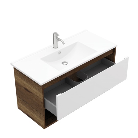 Тумба подвесная Laparet POLARIS 100 с умывальником Creavit Su 100 дуб Рока/белый матовый (LP-WCAB-100-222-11+SU100-00CB00E-0000)