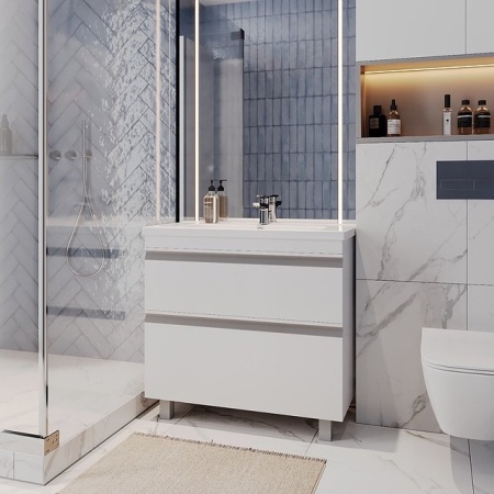 Тумба напольная Laparet Venus 100 с умывальником Creavit Ideal 100 белый глянец (LVE-WFCAB-100-01+ID100-00CB00E-0000)