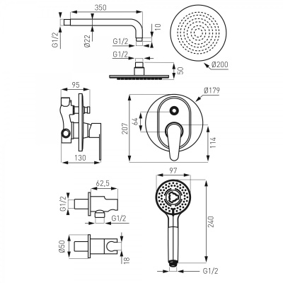 Смеситель Ferro Algeo для душа наст.скрыт. монтажа 2 выхода в комплекте. Образец. Распродажа